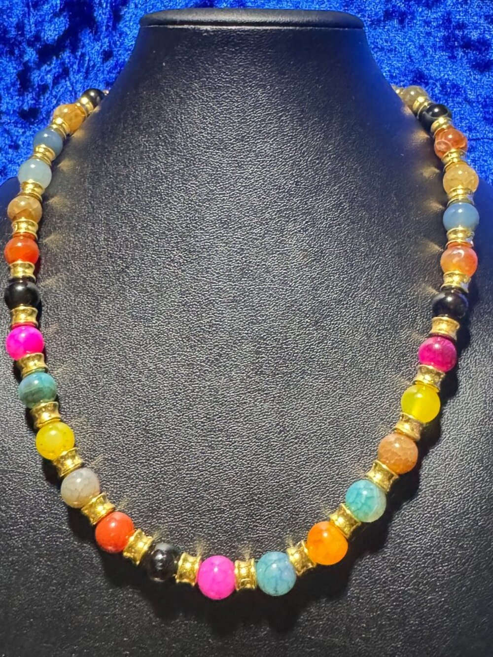 Multi-Color Agate 10MM Ntrl Gemstone Bead Necklace Golden Plated Beads 19.5 + 3"